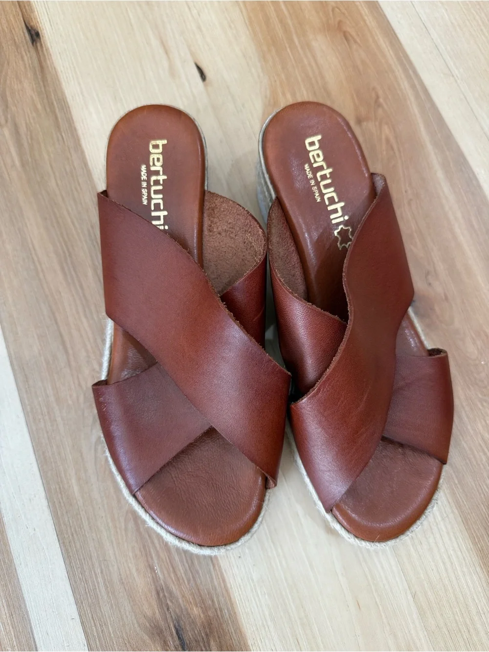 Bertuchi Brown Leather Crisscross Espadrille Slide Sandals Women Size 8 1/2